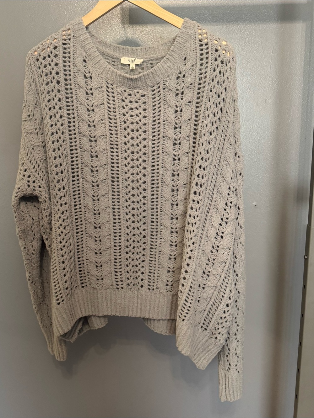 easel Open-Knit Scoopneck Sweater in Light Gray